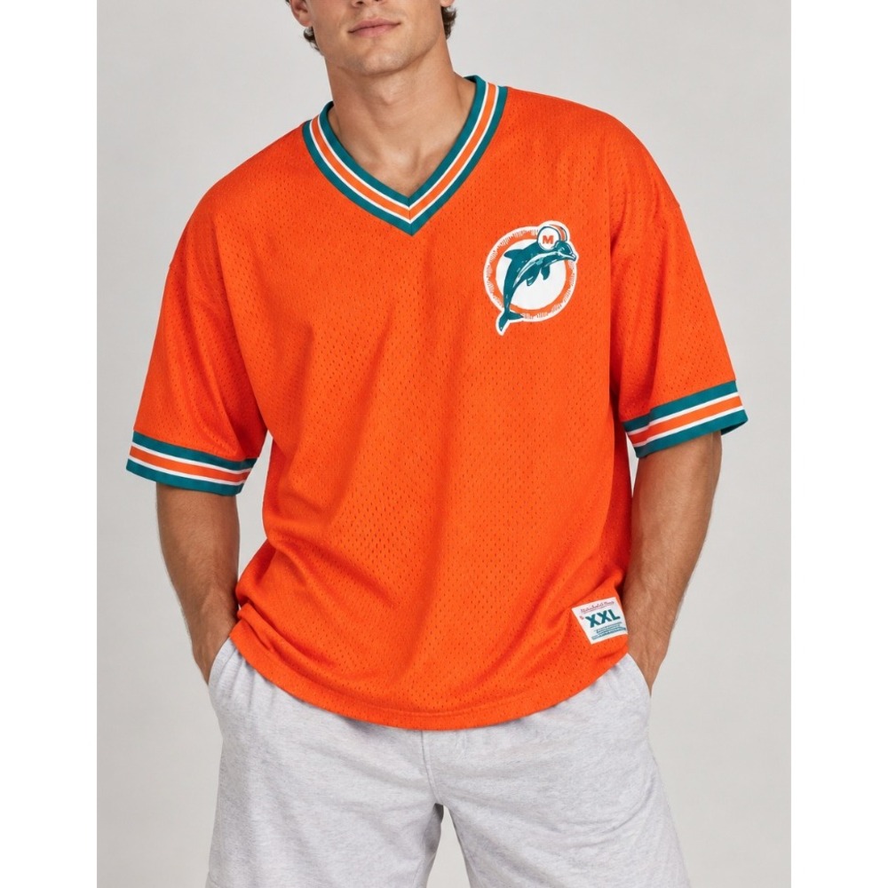 Mitchell & Ness Miami Dolphins NFL Mesh Jersey Orange V-Neck Short Sleeve 4XL